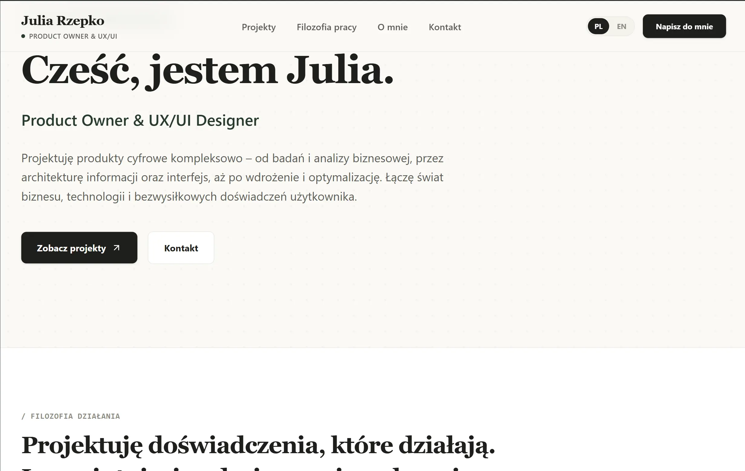Zrzut ekranu strony internetowej — Portfolio Eksperckie Julia Rzepko